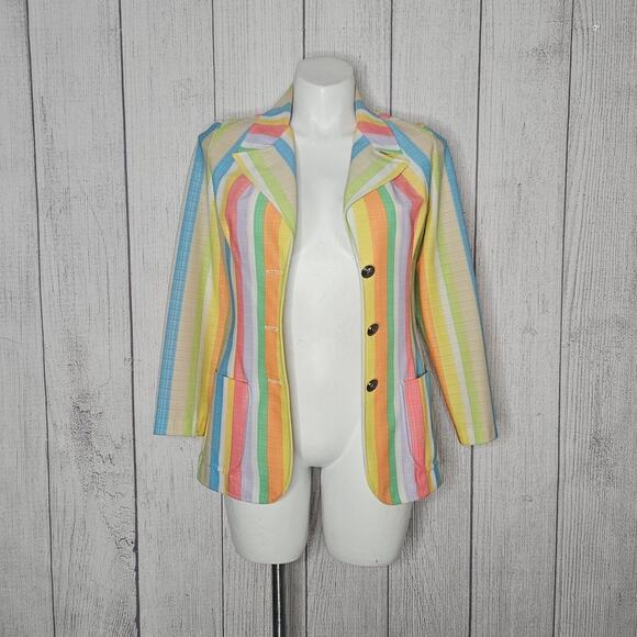 VTG 70s Rainbow Stripe Blazer Jacket | Costume Disco Festival Ringleader - Picture 2 of 5